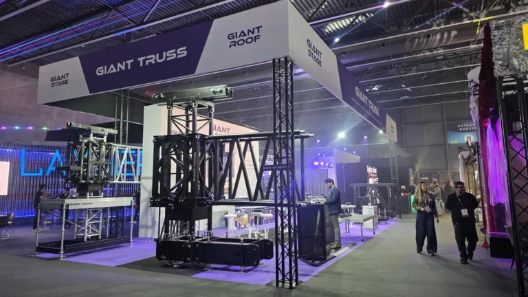 Giant Truss stand with its overhead truss structure, ISE - Spain