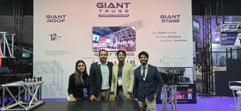 Group photo at the Giant Truss stand, ISE - Spain